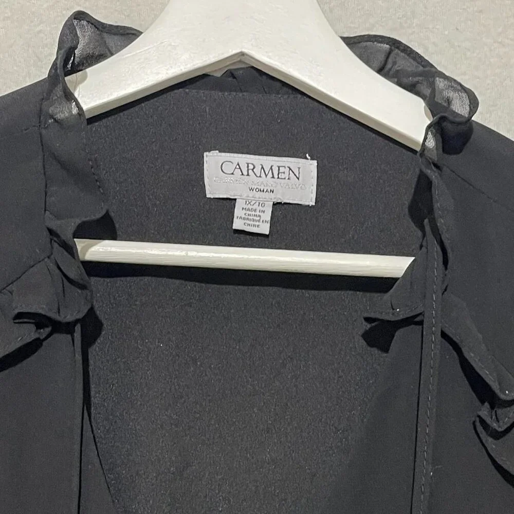 Carmen by Marc Valvo Black flowy top blouse with ruffle trim size 1X - Picture 4 of 7